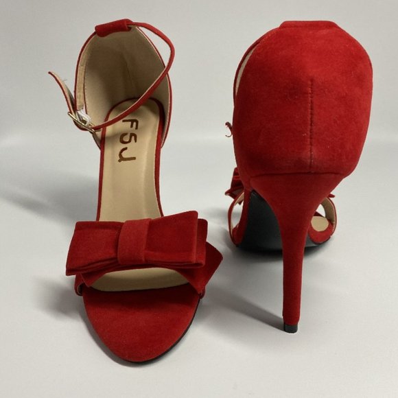 FSJ Women Front Bowknots Open Toe Thin High Heels - Picture 7 of 12